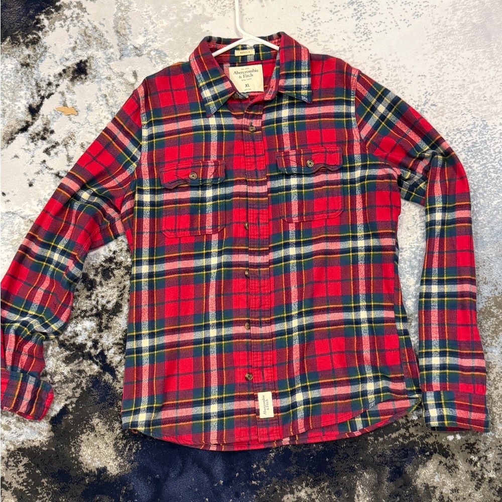 Abercrombie & Fitch Red Plaid Button-Down Shirt